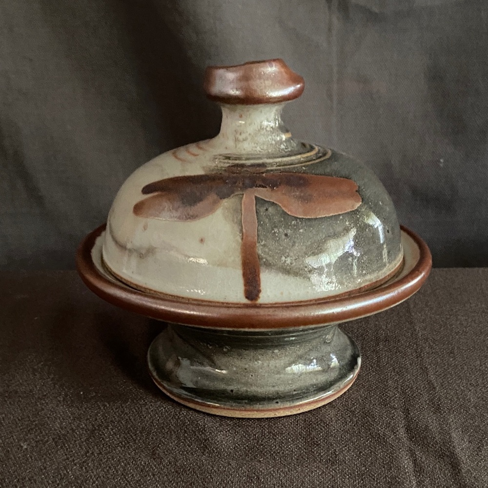 Handmade Ceramic Lidded Dish in Brown and Cream